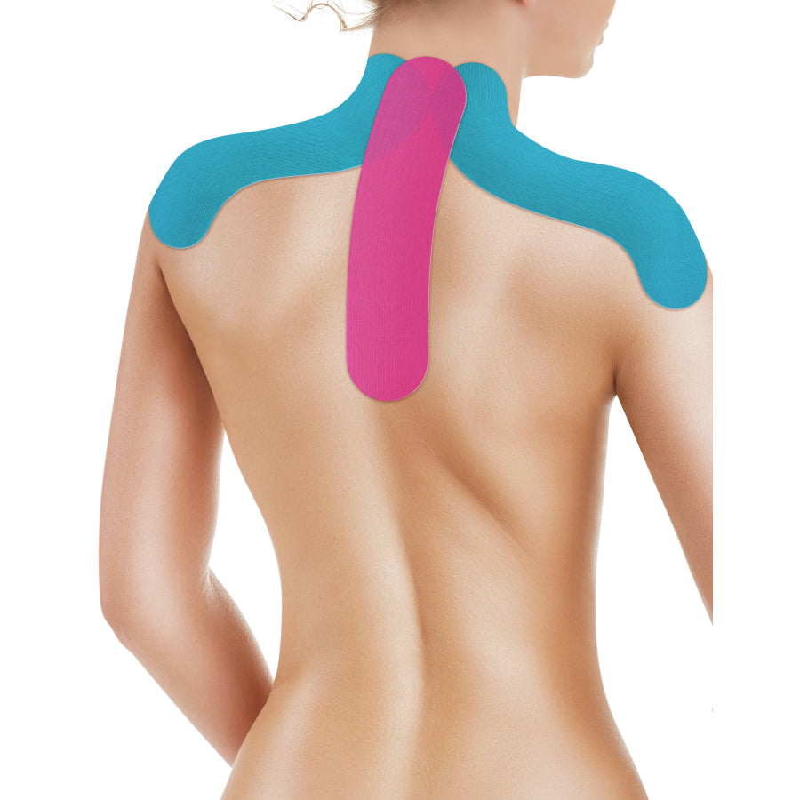 Physio-Tape an Schulter und Nacken angelegt