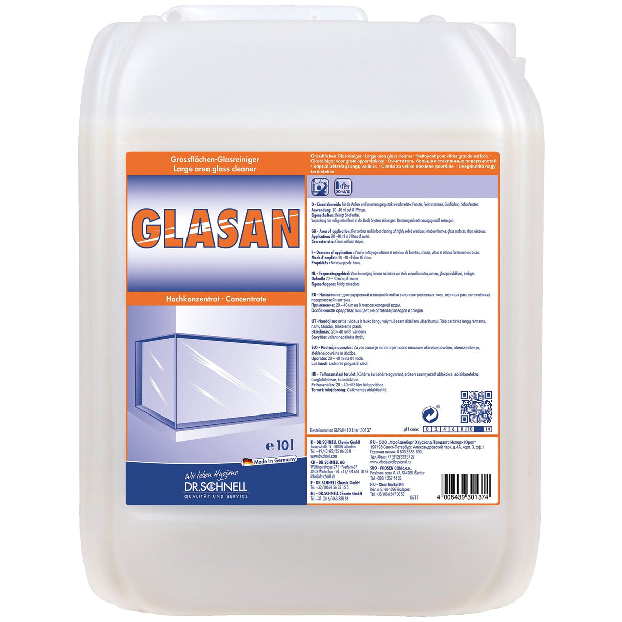 Dr. Schnell Glasan hochwirksamer Glasreiniger Inhalt: 10 Liter Kanister