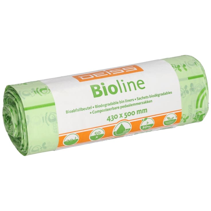 DEISS BIOLINE Bioabfallsäcke 20 Liter ecovio® Biokunststoff 1 Karton = 10 Rollen á 50 Stück á 500 Stück