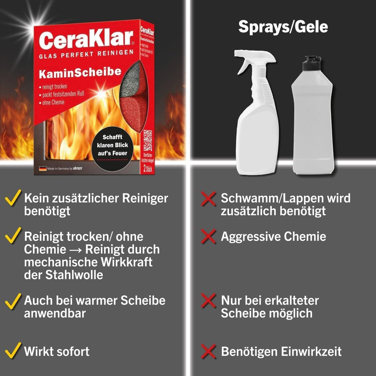 abrazo CeraKlar KaminScheiben Schwamm