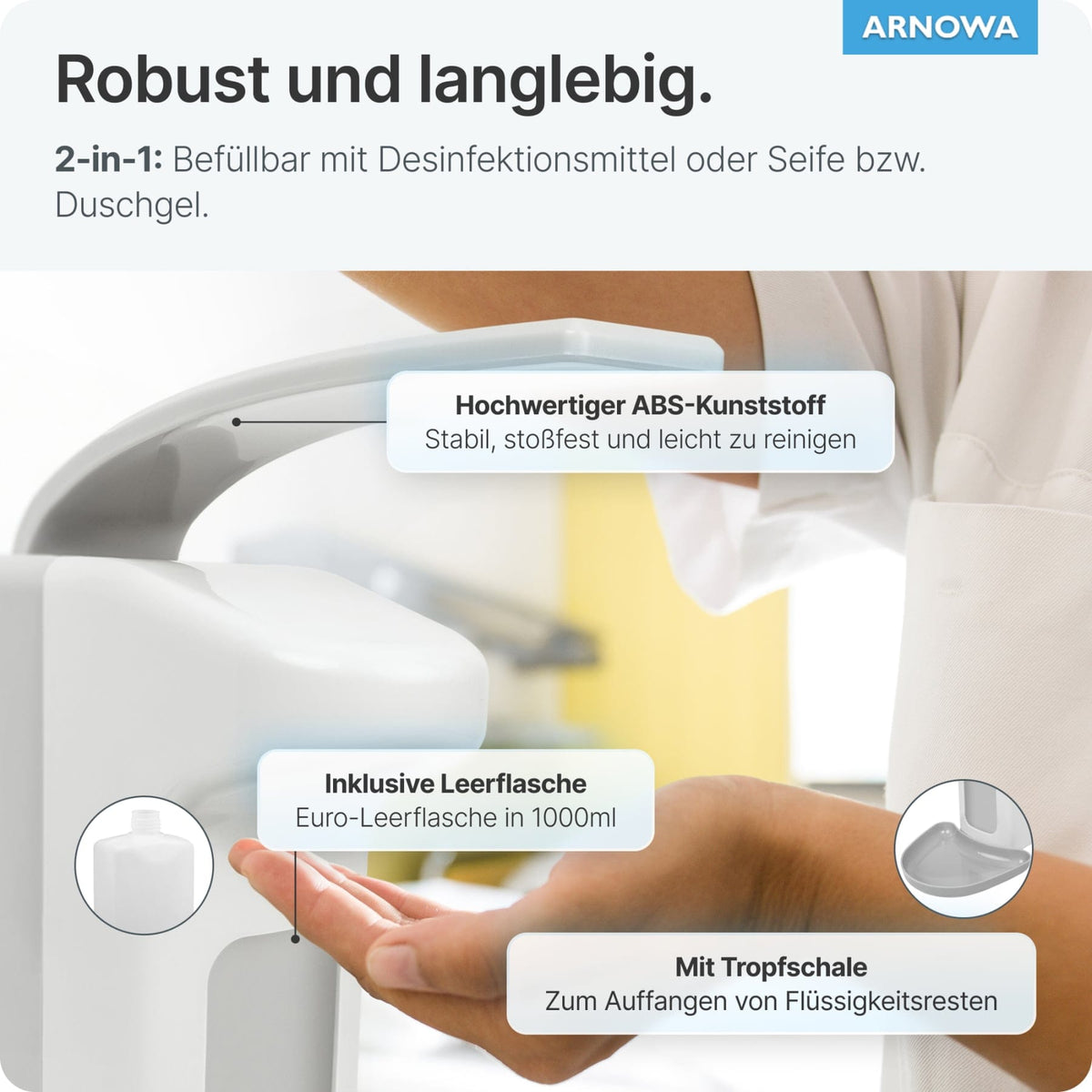 ARNOMED Desinfektionsmittelspender, ABS Kunststoff, weiß