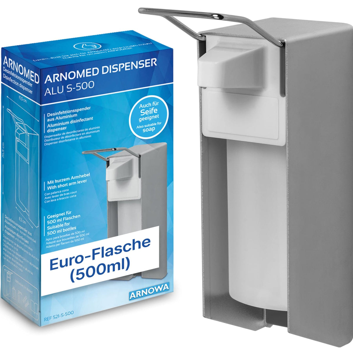 ARNOMED Desinfektionsmittelspender, Aluminium 500 ml