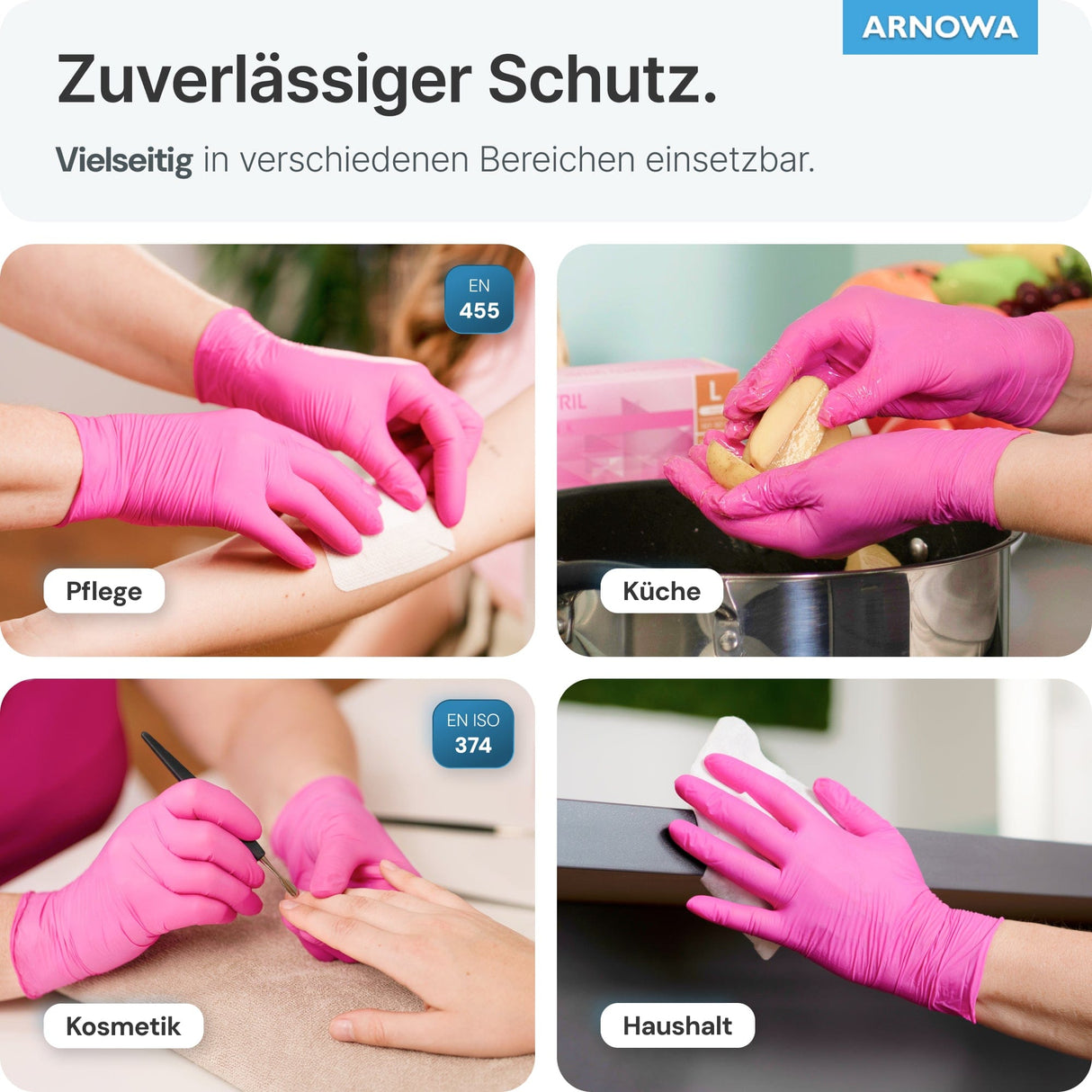 ARNOMED Einweghandschuhe Nitril Pink (Magnolia Pink) ideal für Pflege, Küche, Kosmetik und Haushalt.