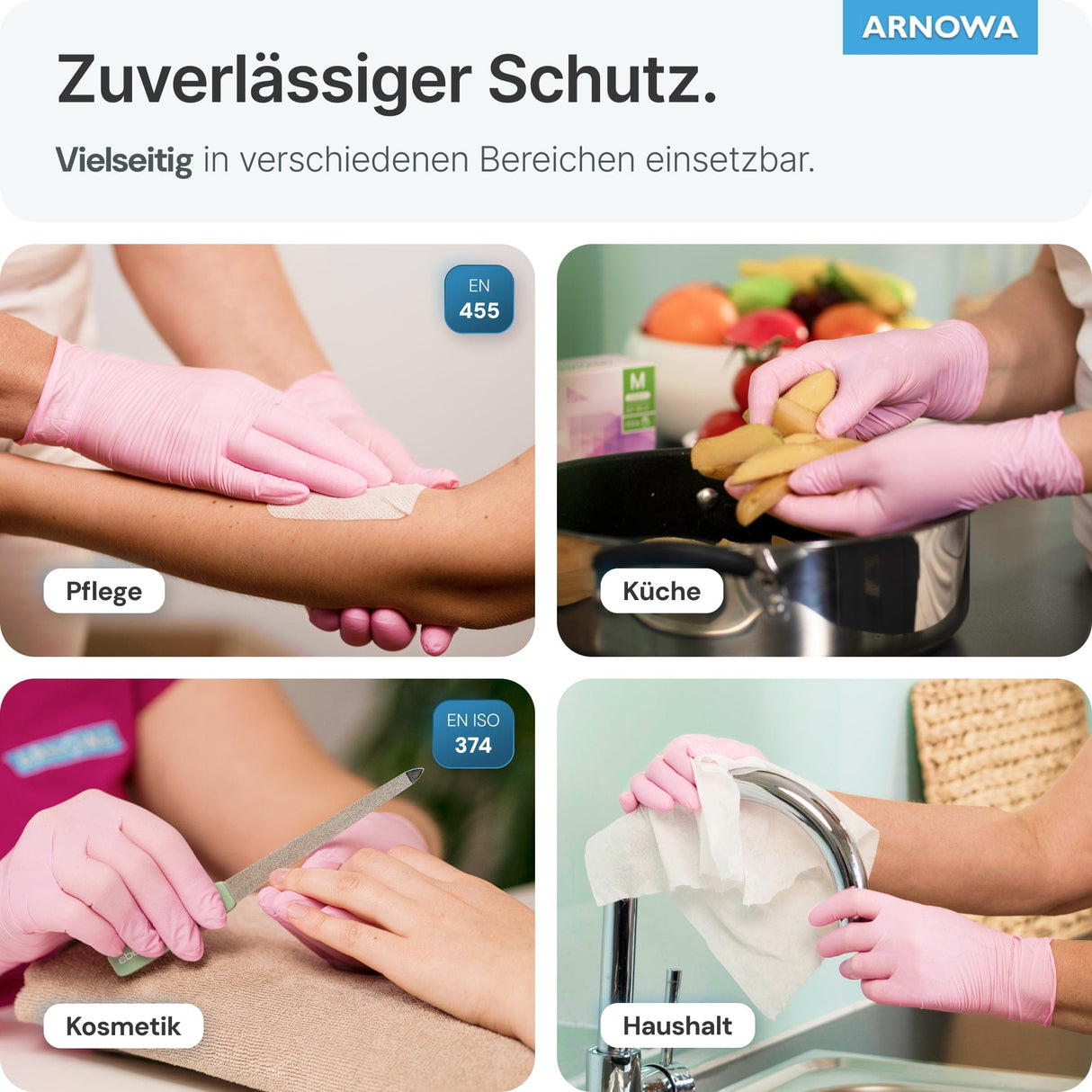 ARNOMED Einweghandschuhe Nitril Rosa für Pflege, Küche, Kosmetik und Haushalt - zuverlässiger Schutz.