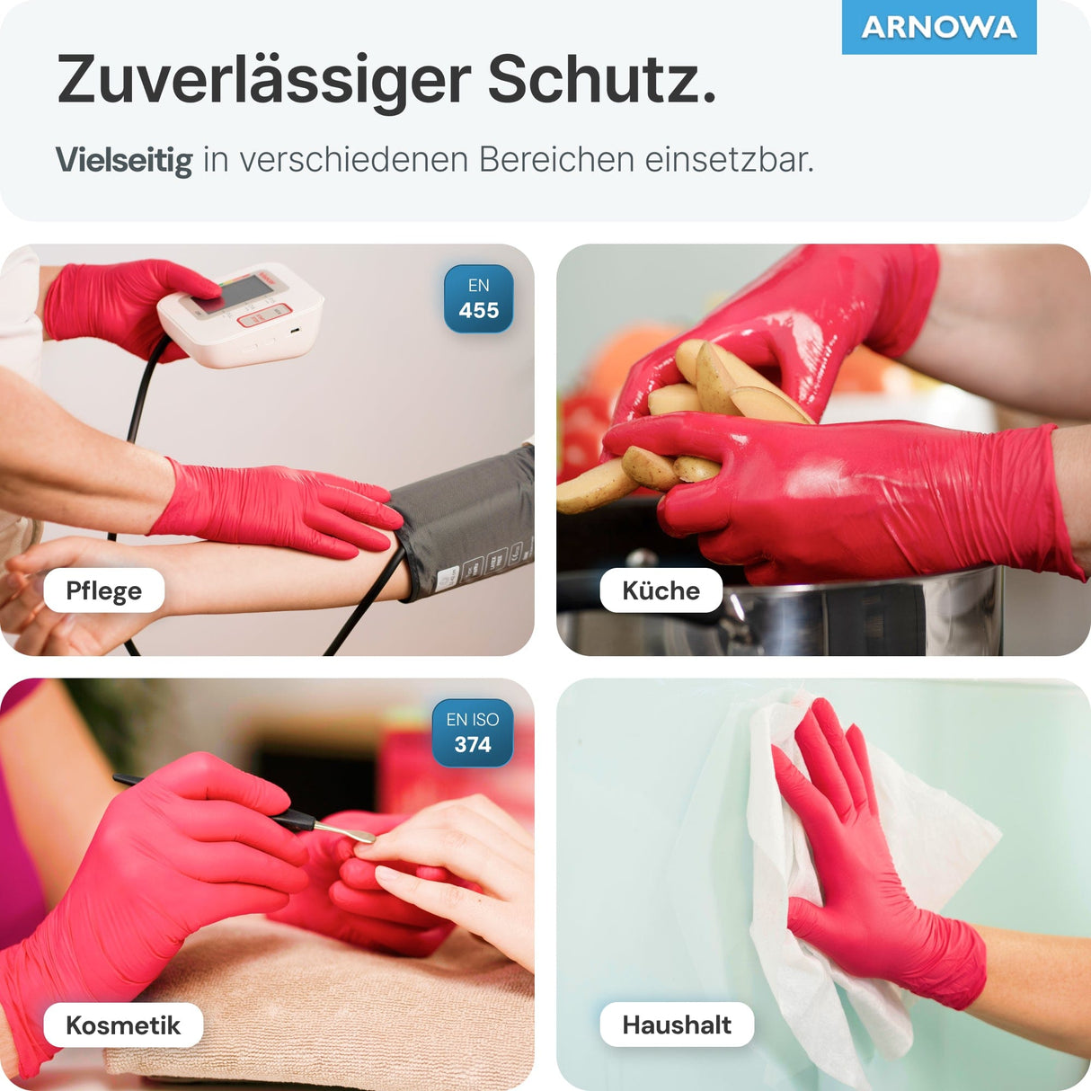 ARNOMED Einweghandschuhe Nitril Rot (Lava Red) für Pflege, Küche, Kosmetik und Haushalt