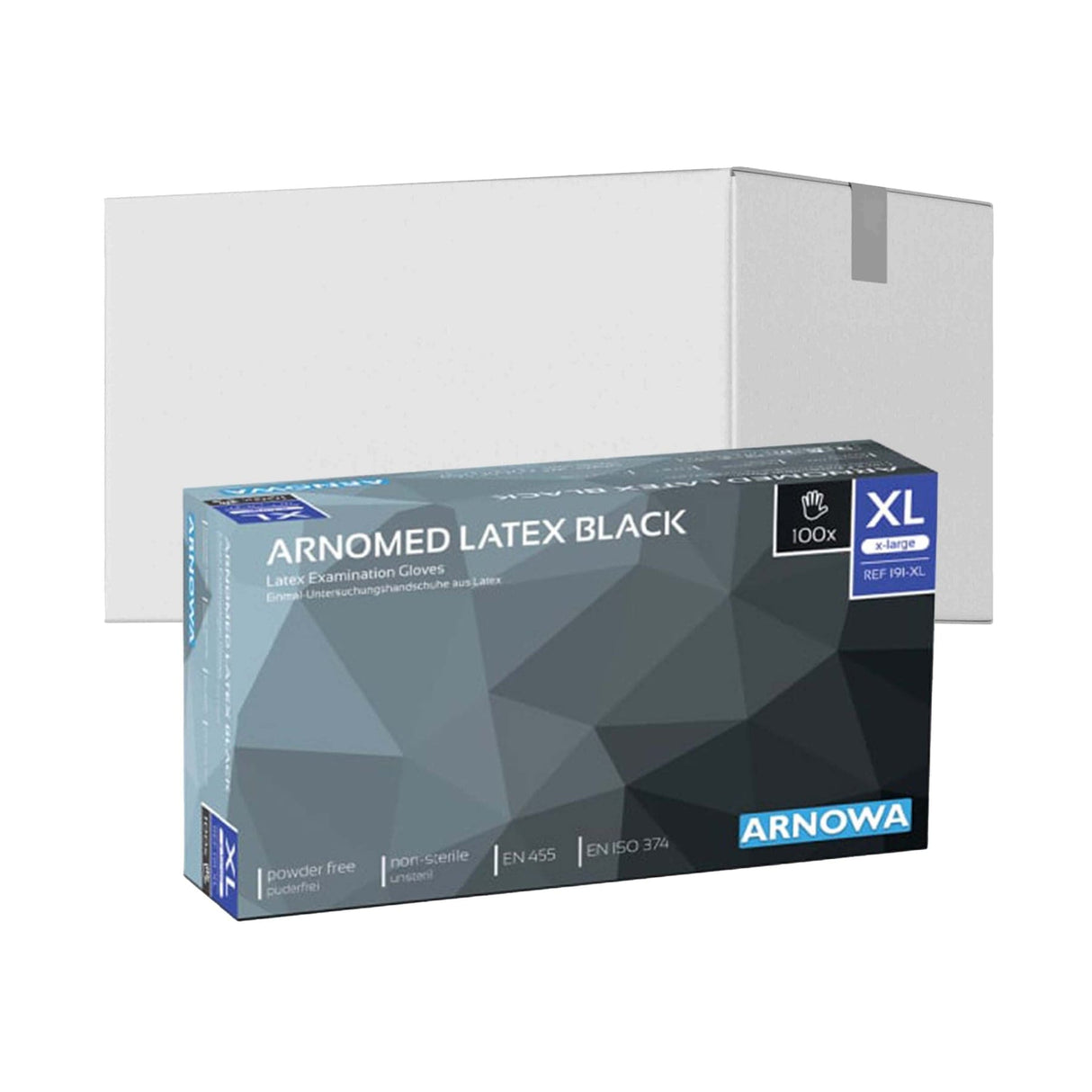 ARNOMED Latex Black Einmalhandschuhe, puderfrei, schwarz 1 Karton (10 Packungen × 100 Stück), Xl