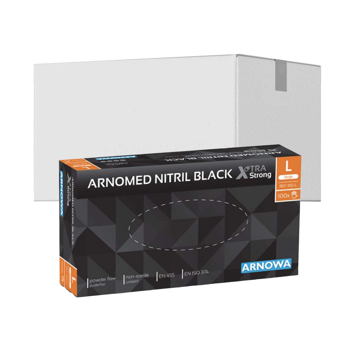 ARNOMED Nitril Black XTRA STRONG Einmalhandschuhe, schwarz L / Karton (10 Packungen × 100 Stück)