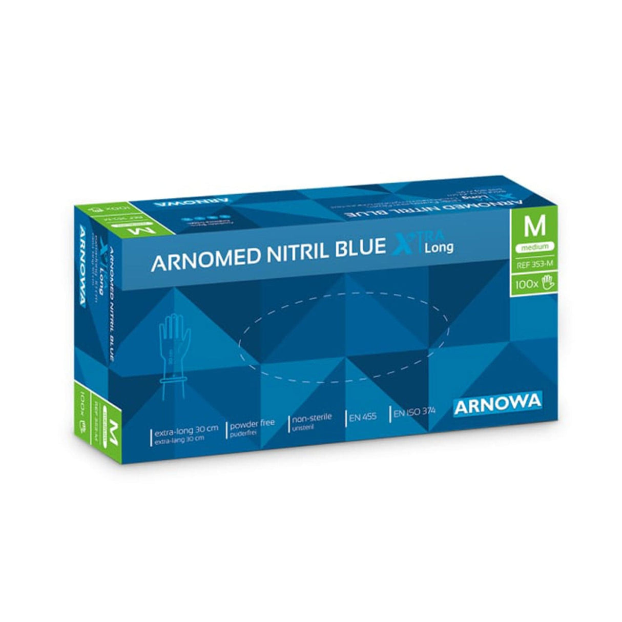 ARNOMED Nitril Blue XTRA LONG Einmalhandschuhe, puderfrei, blau 1 Packung (100 Stück), M
