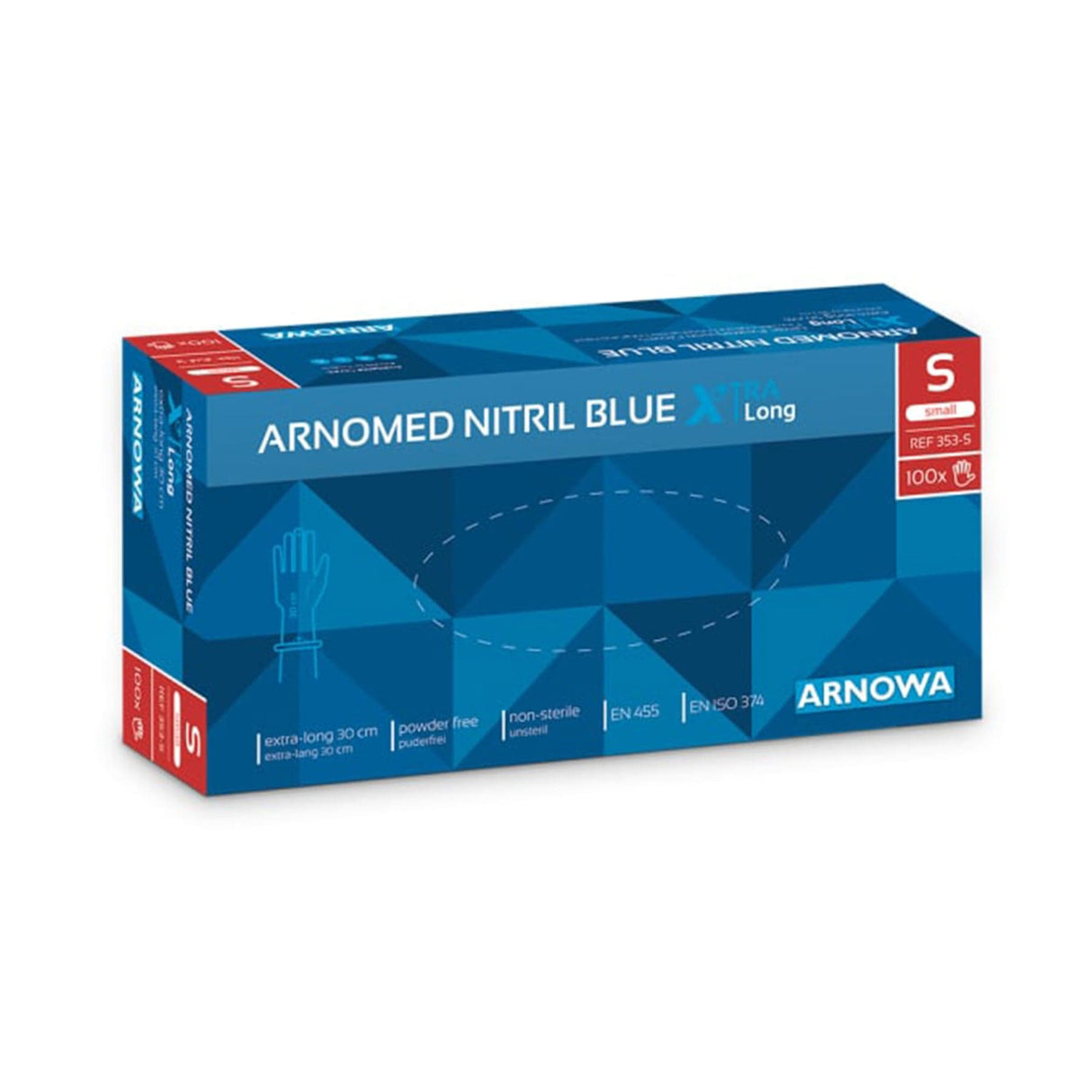 ARNOMED Nitril Blue XTRA LONG Einmalhandschuhe, puderfrei, blau 1 Packung (100 Stück), S
