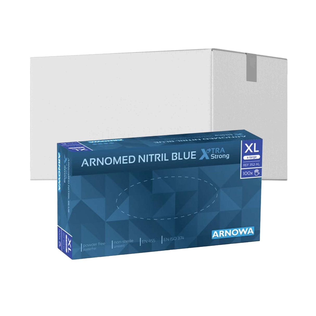 ARNOMED Nitril Blue XTRA STRONG Einmalhandschuhe, puderfrei, blau XL / Karton (10 Packungen × 100 Stück)