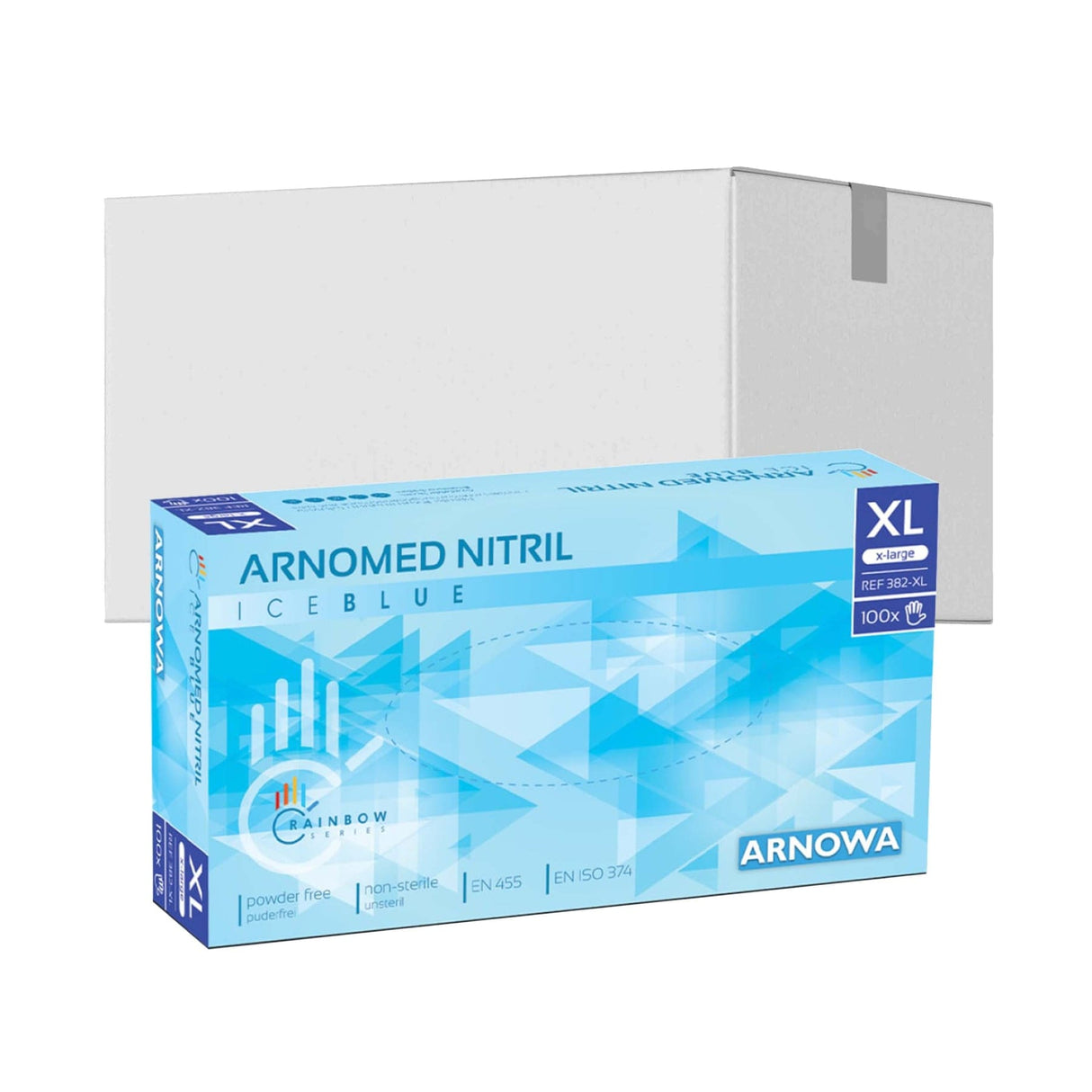 ARNOMED Nitril Ice Blue Einmalhandschuhe, puderfrei, hellblau XL / Karton (10 Packungen × 100 Stück)