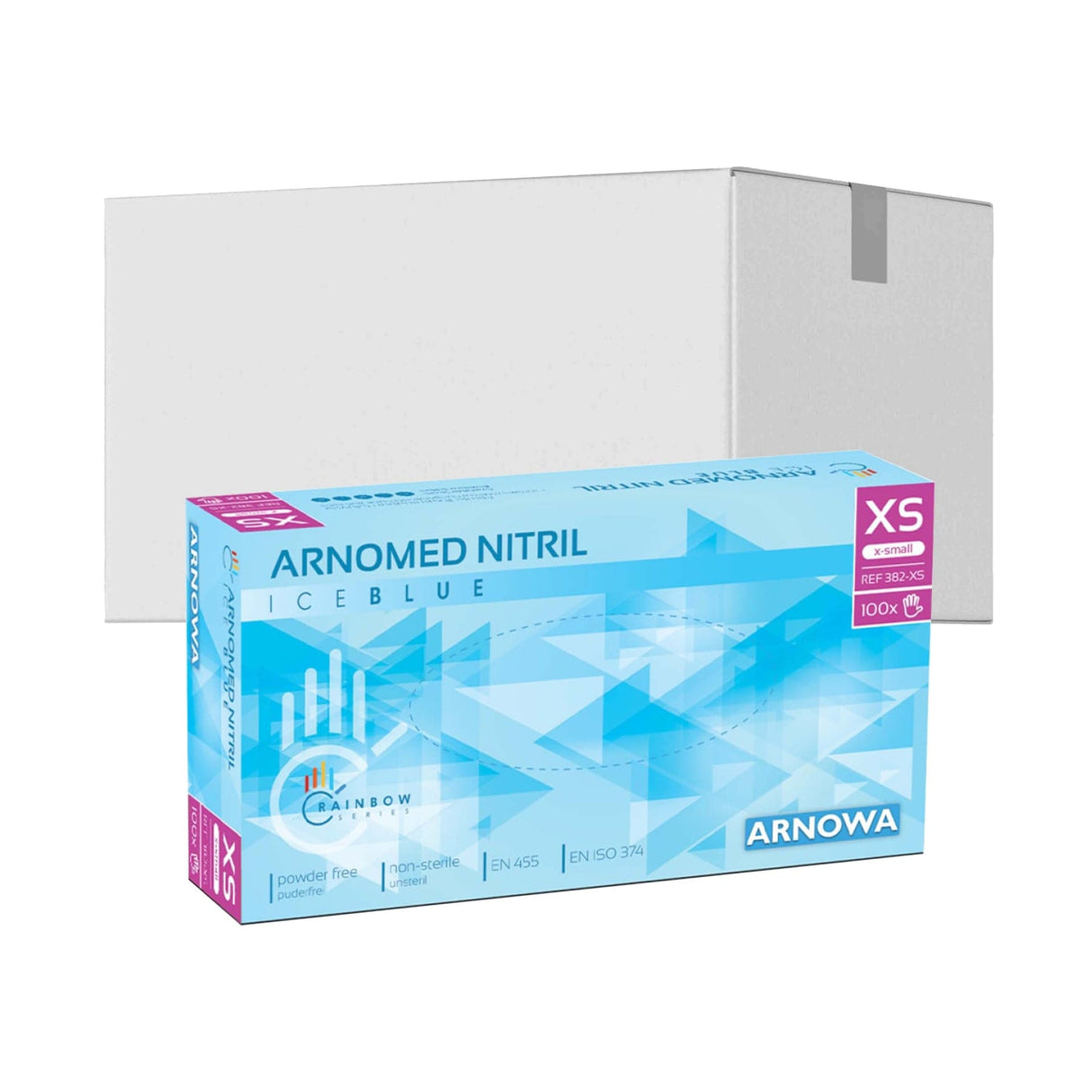 ARNOMED Nitril Ice Blue Einmalhandschuhe, puderfrei, hellblau XS / Karton (10 Packungen × 100 Stück)