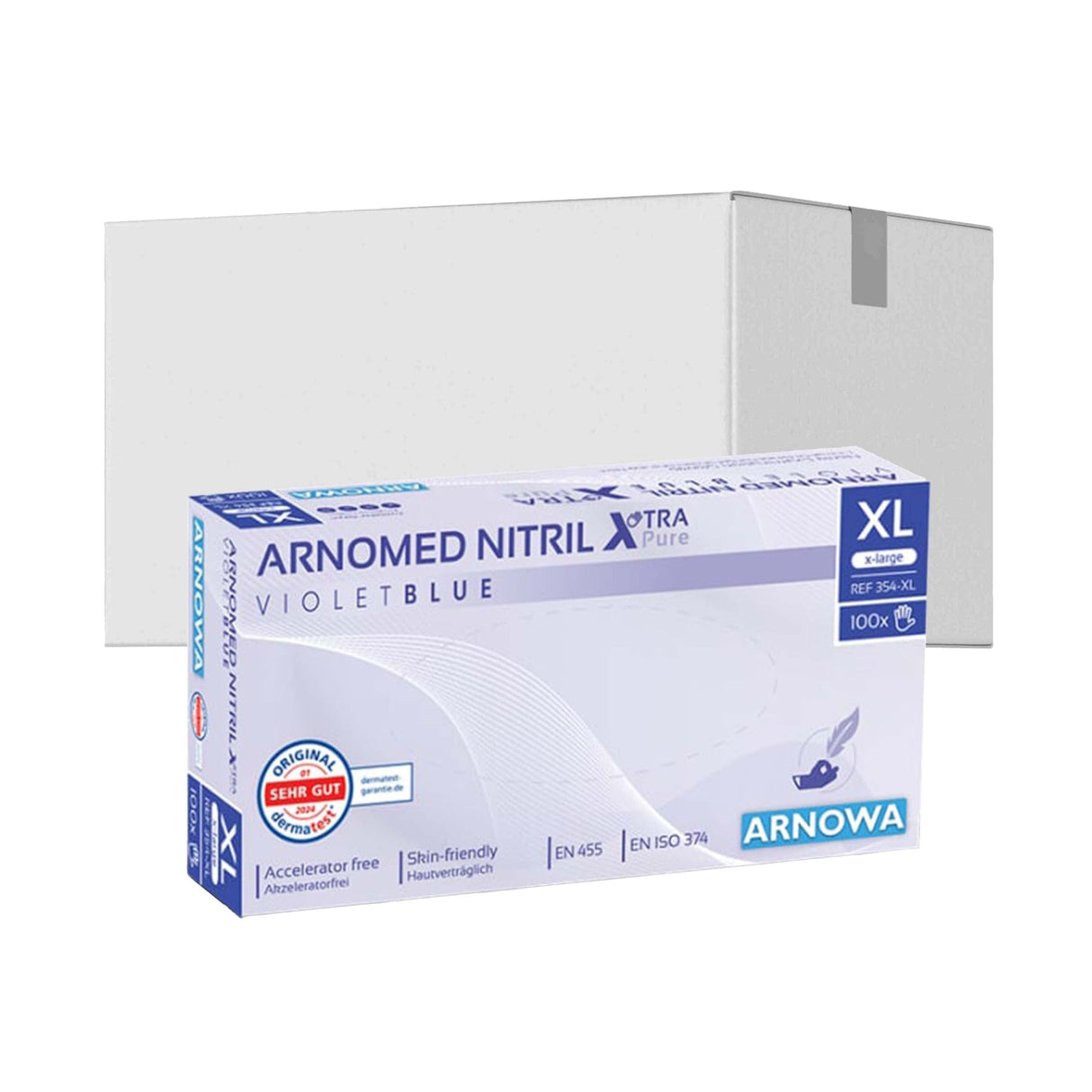 ARNOMED Nitril XTRA PURE Einmalhandschuhe, puderfrei, violett 1 Karton (10 Packungen × 100 Stück), Xl