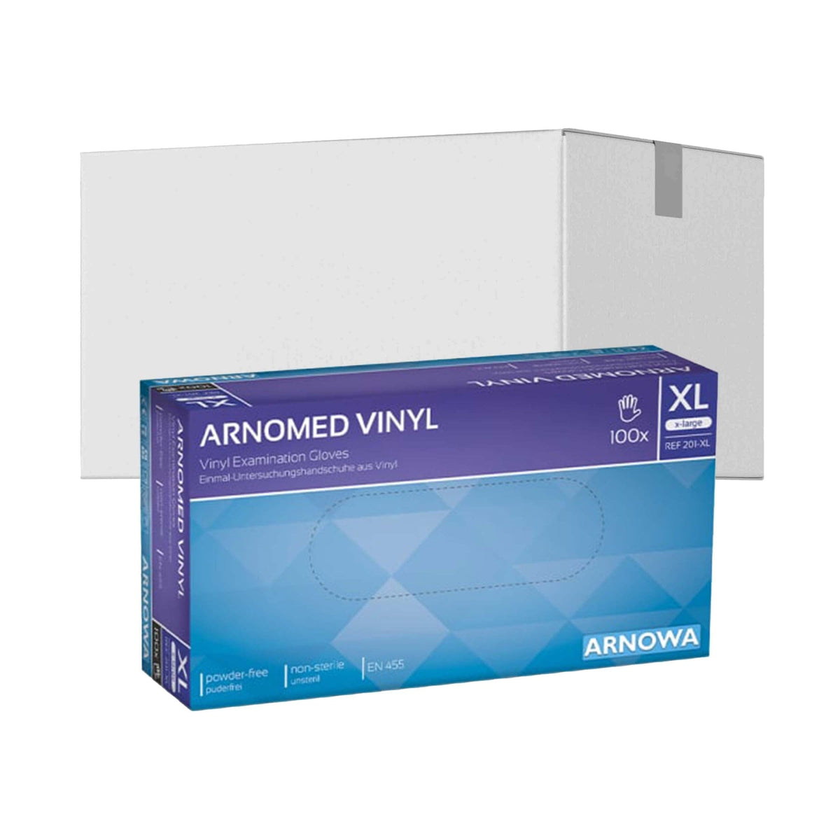 ARNOMED Vinyl PF Einmalhandschuhe, puderfrei, transparent 1 Karton (10 Packungen × 100 Stück), Xl