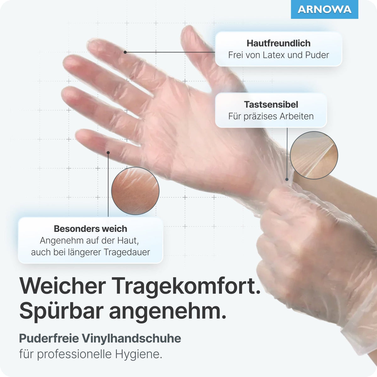 ARNOMED Vinyl PF Einmalhandschuhe, puderfrei, transparent