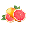 Zwei frische Grapefruits, eine im Ganzen und eine aufgeschnitten, auf weißem Hintergrund.