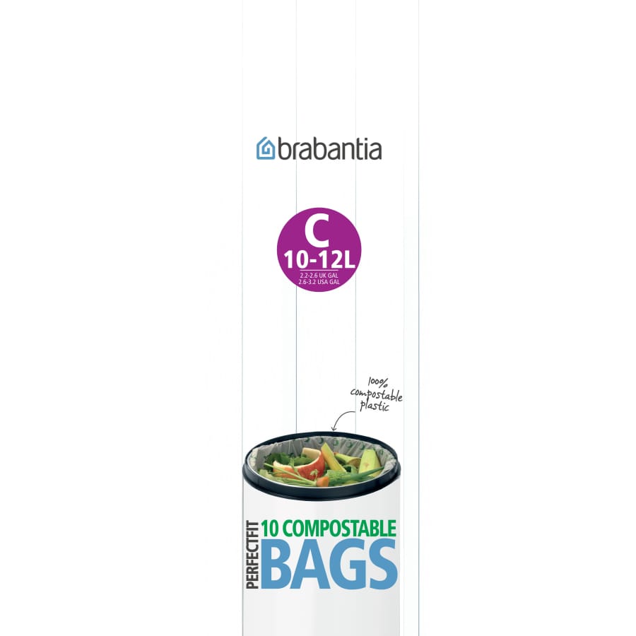 Brabantia kompostierbare Müllbeutel, 12 Liter, Code C und K (Twin Bin) Code C (10-12 Liter), 1 Rolle (10 Beutel)