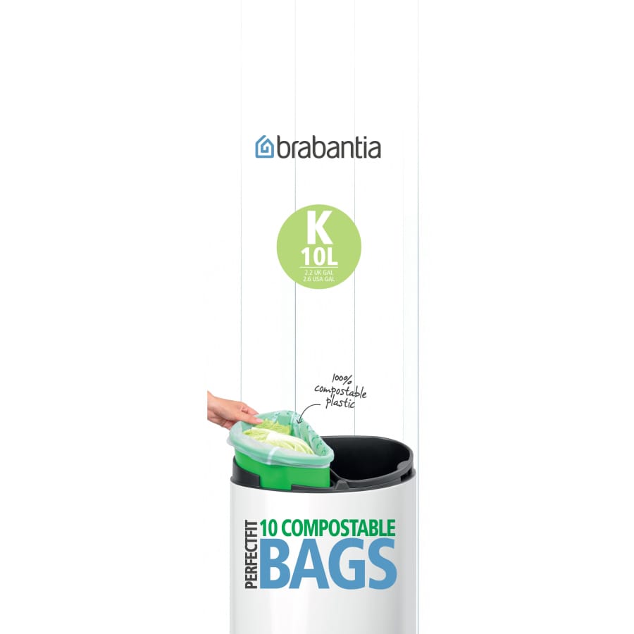 Brabantia kompostierbare Müllbeutel, 12 Liter, Code C und K (Twin Bin) Code K (Twin Bin), 1 Rolle (10 Beutel)