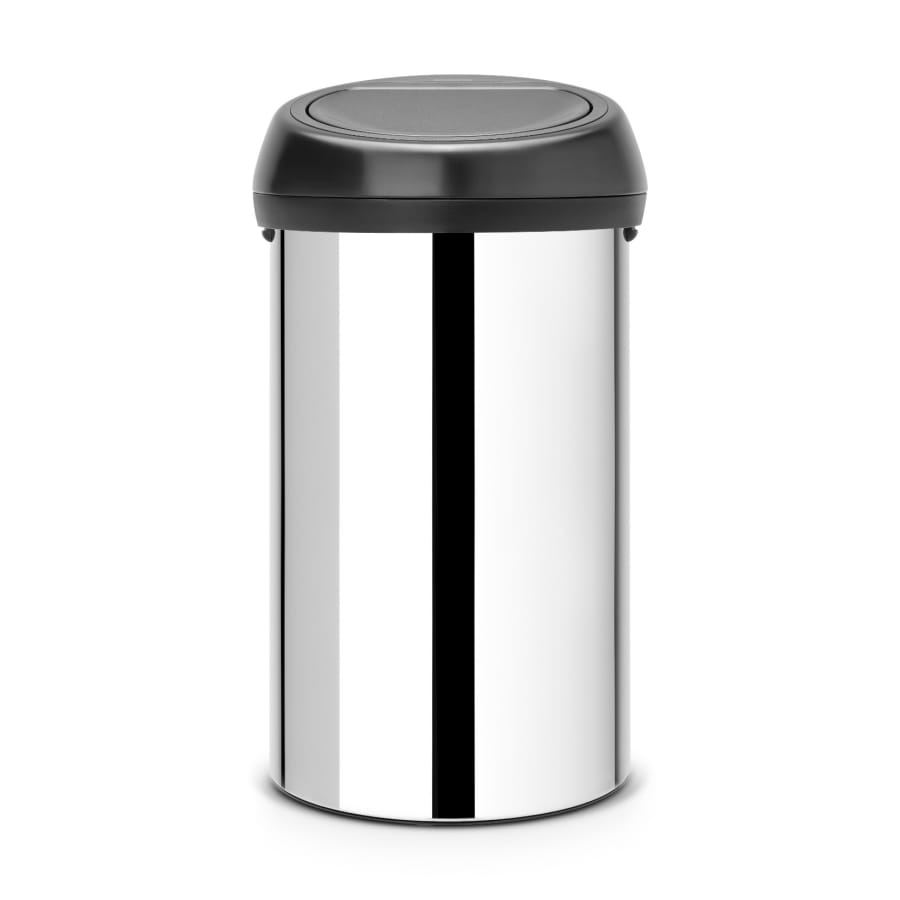 Brabantia Touch Bin Abfalleimer, 60 Liter brilliant steel mit schwarzem deckel