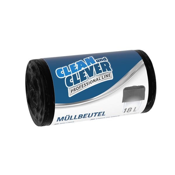 CLEAN and CLEVER PROFESSIONAL Müllbeutel 18 Liter schwarz, reißfest, ideal für den professionellen Einsatz.