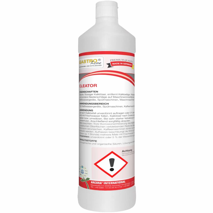 CLEATOR Kalklöser für gewerbliche Spülmaschinen 1 Liter - Flasche