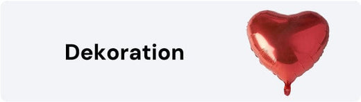 Roter Herzballon mit dem Wort "Dekoration" daneben.