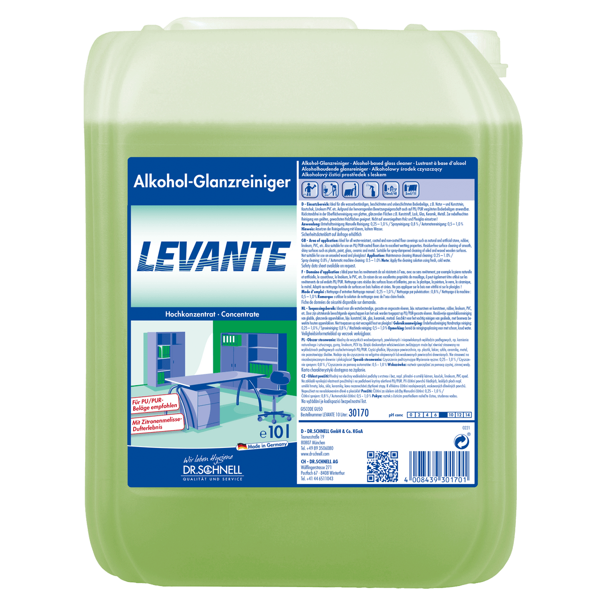 Dr. Schnell Levante Alkoholreiniger Inhalt: 10 Liter Kanister