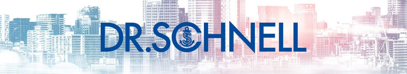 Logo von Dr. Schnell mit Stadtansicht im Hintergrund in sanften Farben.