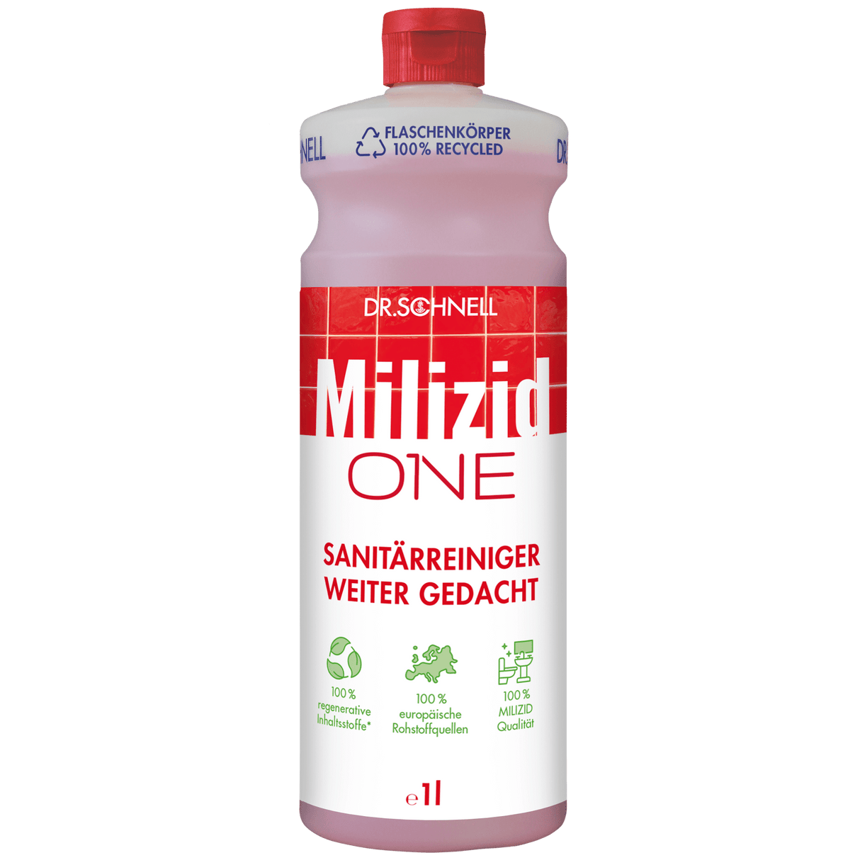 Dr. Schnell MILIZID ONE – Der 100 % regenerative Premium-Sanitärreiniger Inhalt: 1 Liter Flasche