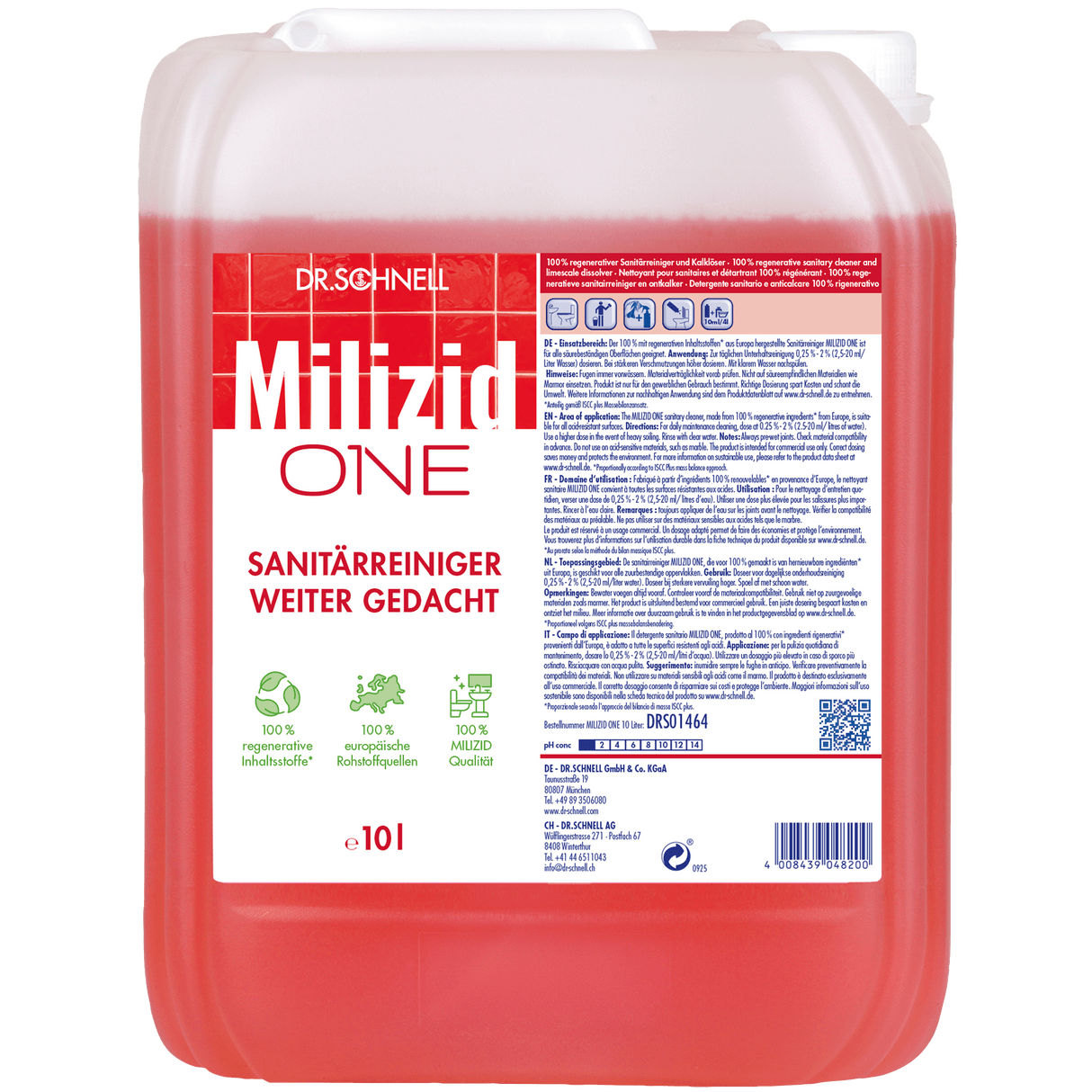 Dr. Schnell MILIZID ONE – Der 100 % regenerative Premium-Sanitärreiniger Inhalt: 10 Liter Kanister