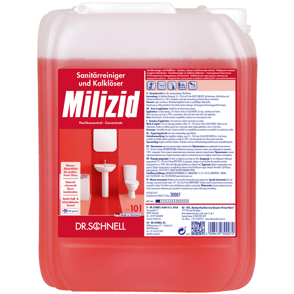 Dr. Schnell Milizid Konzentrat Sanitärreiniger Inhalt: 10 Liter Kanister