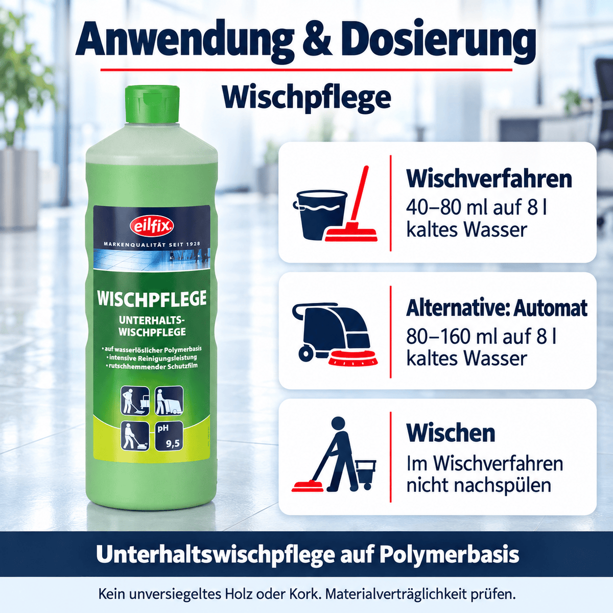 EILFIX Wischpflege Konzentrat – rutschhemmend, für Gummi-Noppen-Belag & Automaten, 1/10 L