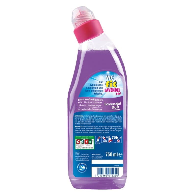 WC fit Lavendel – 6in1 Power für hygienische Frische und strahlende Sauberkeit! Flasche mit Lavendel-Duft.