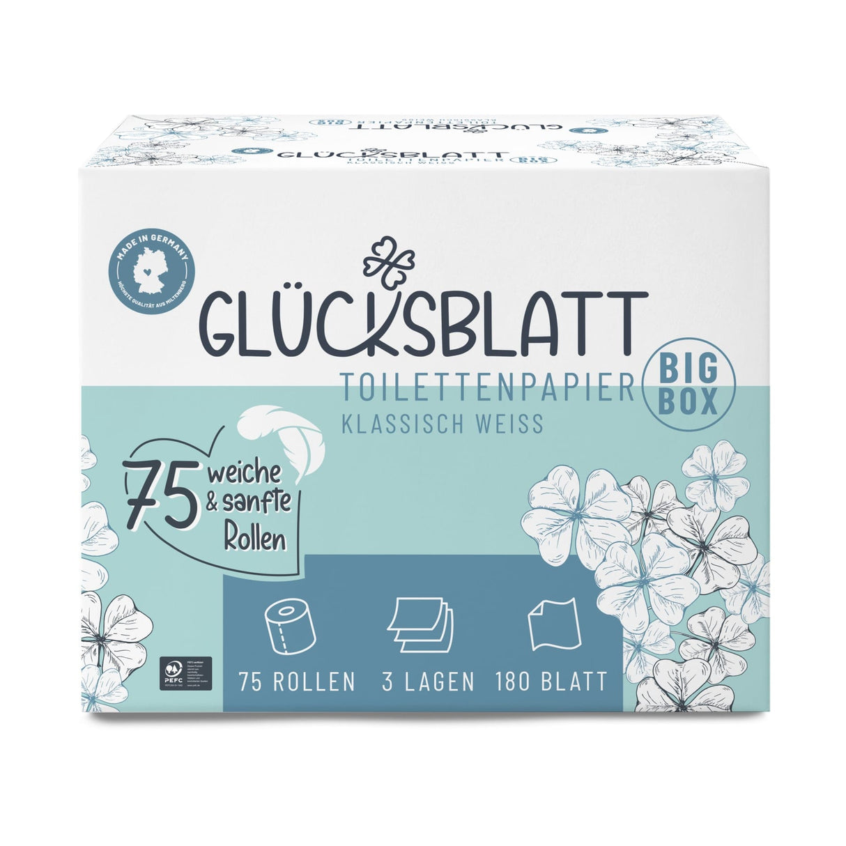 Fripa Glücksblatt Toilettenpapier, 3-lagig, weiß 1 Karton = 75 Rollen à 180 Blatt