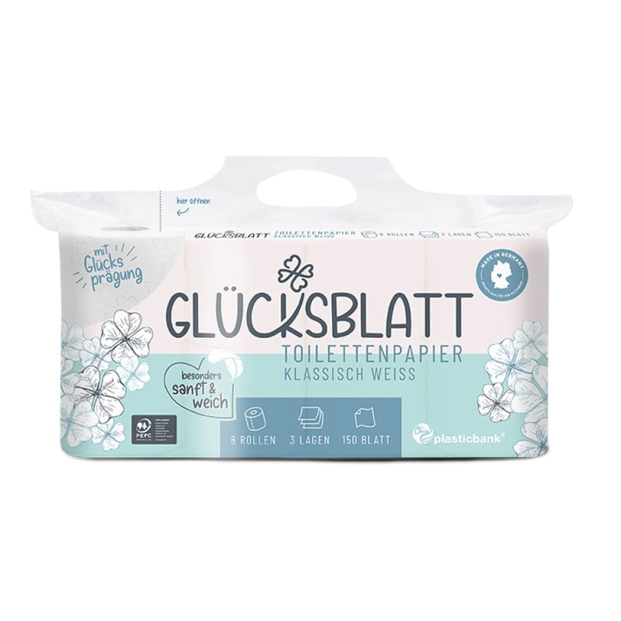 Fripa Glücksblatt Toilettenpapier, 3-lagig, weiß 1 Packung = 8 Rollen à 150 Blatt