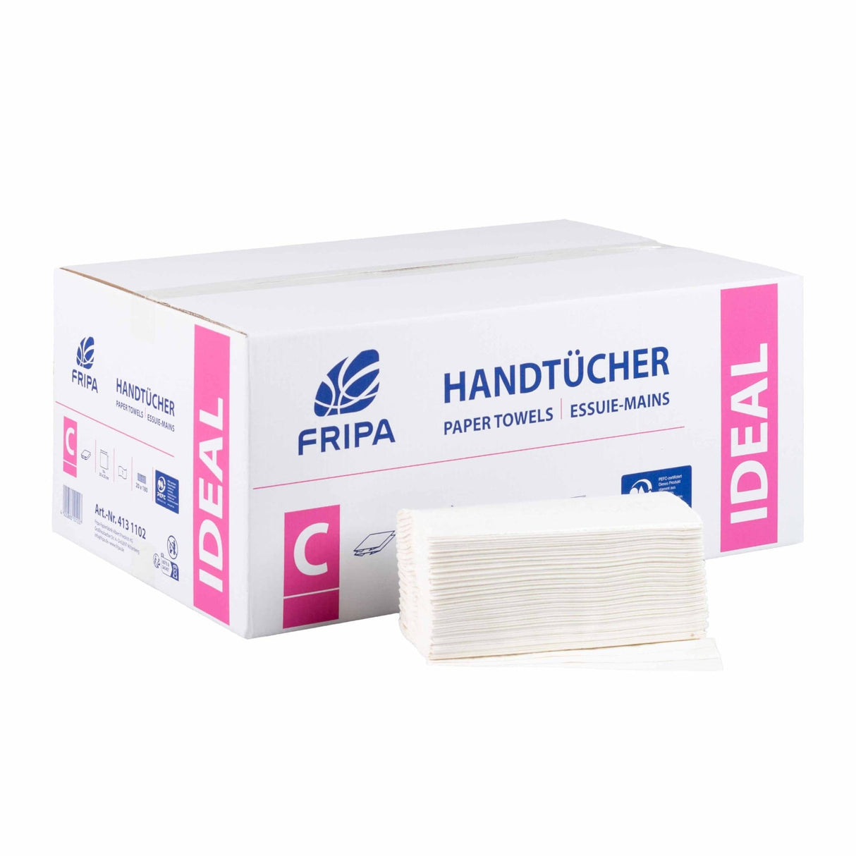 Fripa Papierhandtücher Ideal, C-Falz, 25 x 33 cm 1 Karton = 20 Packungen à 180 Blatt = 3600 Blatt