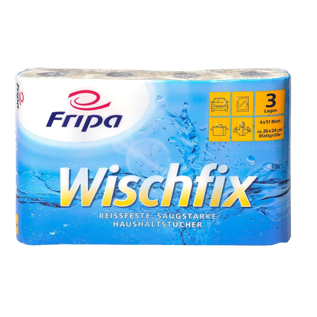 Fripa Wischfix Küchenrolle, 3-lagig 1 Packung = 4 Rollen à 51 Blatt