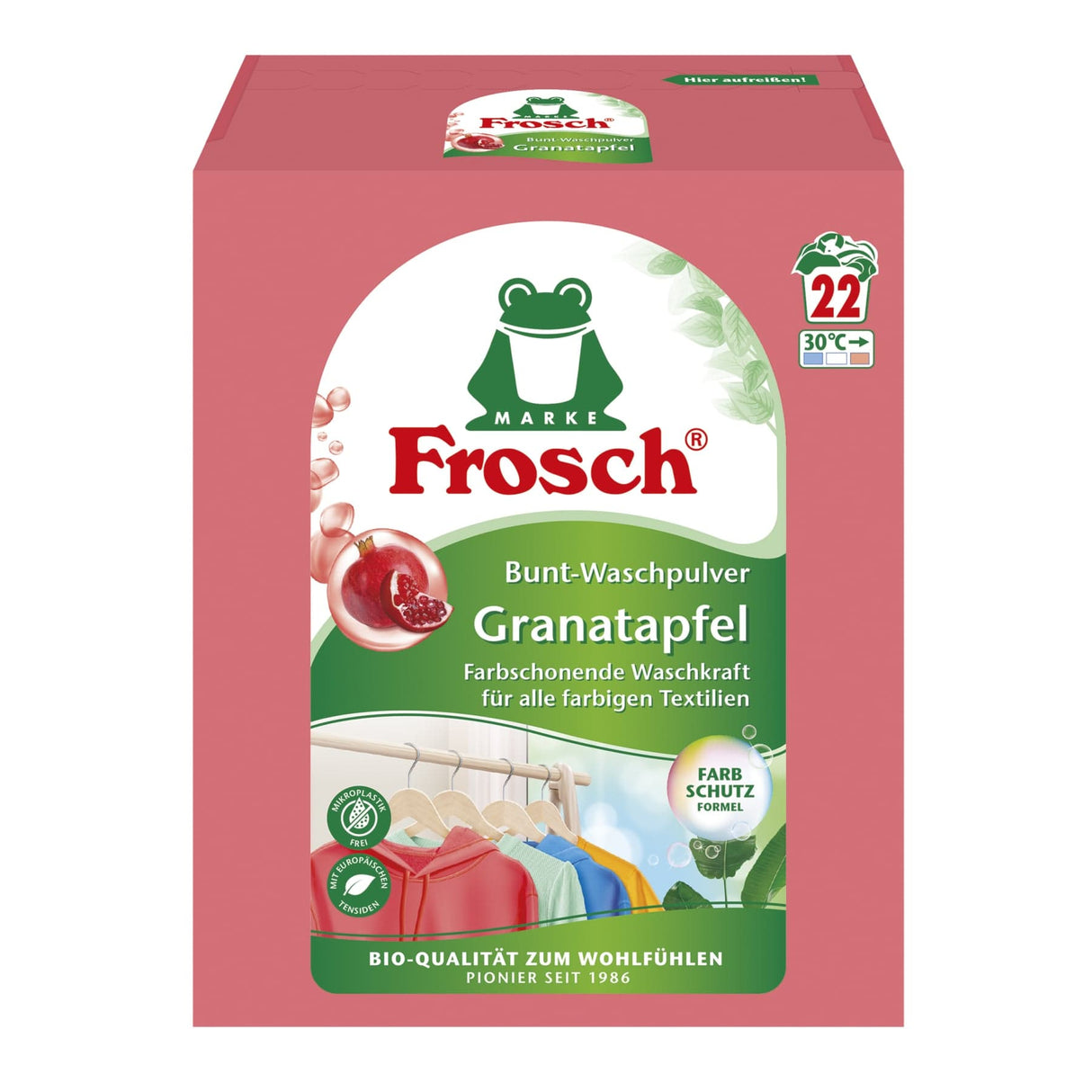 Frosch Bunt-Waschpulver, Granatapfel, farbschützende Rezeptur 45 kg, Packung 22 Waschladungen
