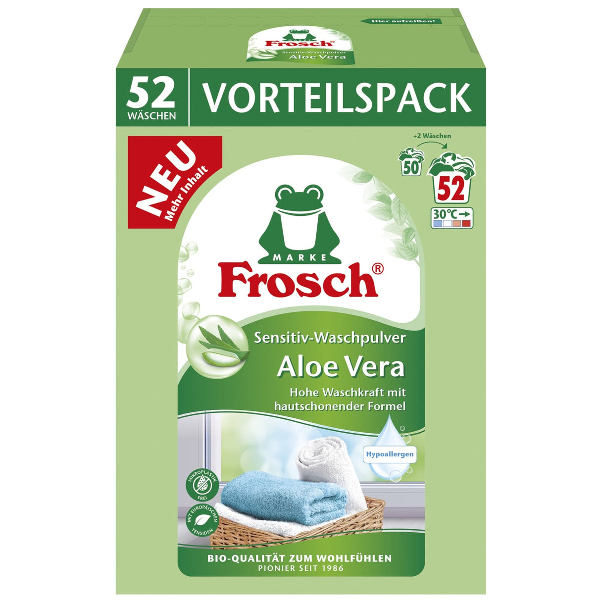 Frosch Sensitiv-Waschpulver, Aloe Vera, hypoallergen 432 kg, Packung 52 Waschladungen