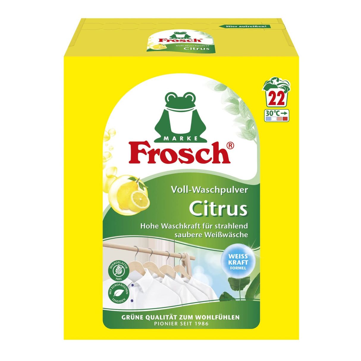 Frosch Voll-Waschpulver, Citrus, mit Weißkraftformel, 22 WL