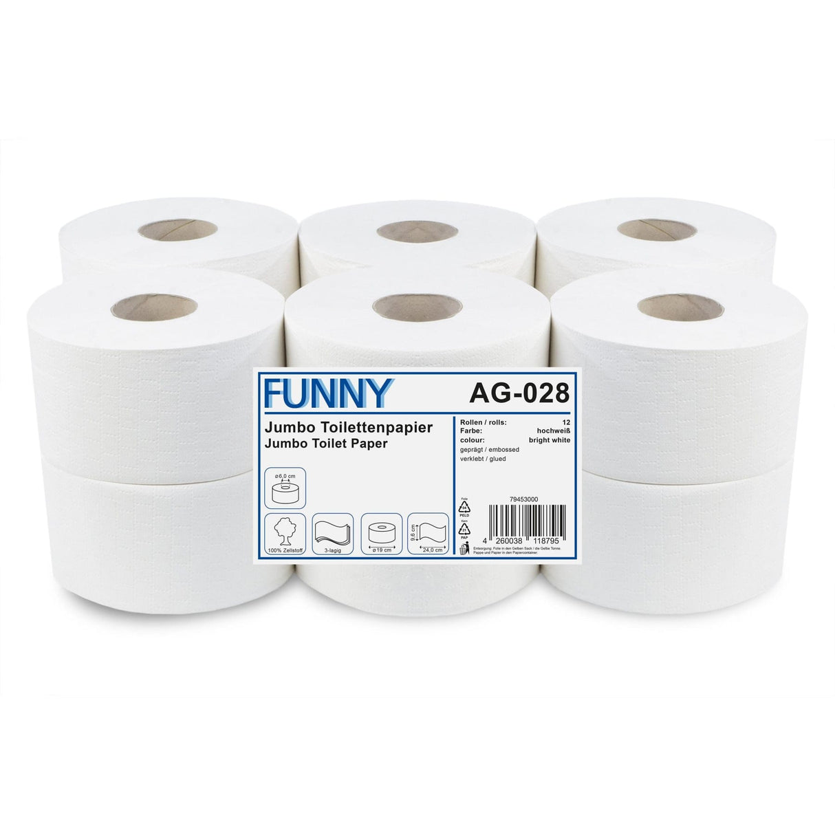 Funny Jumbo Toilettenpapier, 3-lagig, Ø 19 cm, hochweiß