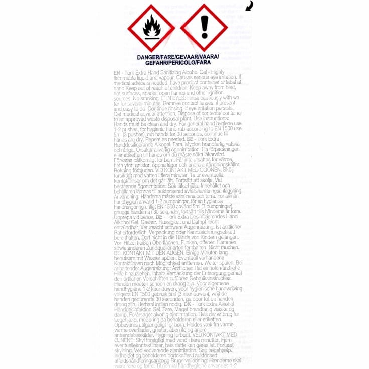 Tork Extra Händedesinfektionsgel Alkohol Händehygiene