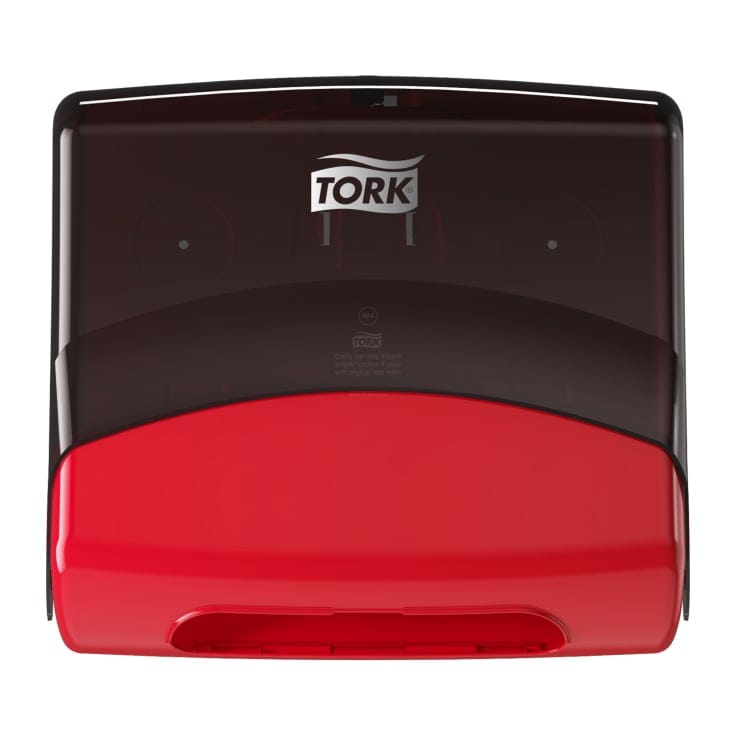 Tork Performance Wischtuchspender W4 kompatibel Einzelblatt rot/ grau, Maße (B x H x T): 42,7 x 39,4 x 20,6 cm