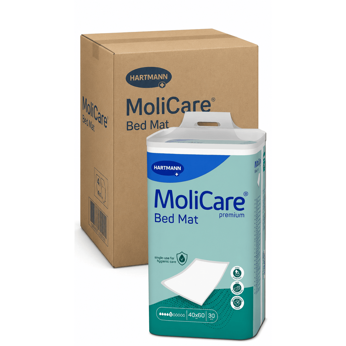 Hartmann MoliCare Premium Bed Mat Bettschutzunterlagen hohe Saugfähigkeit 1 Karton = 4 Packungen à 30 Stück, Format: 40 x 60 cm