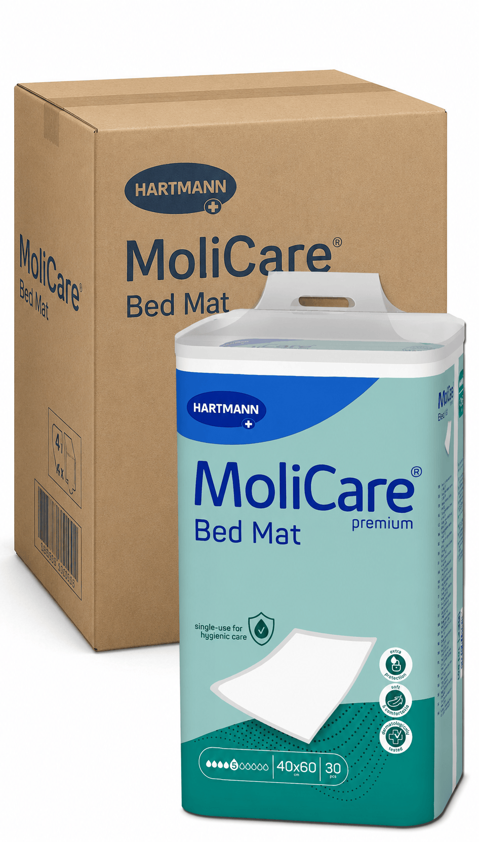 Hartmann MoliCare Premium Bed Mat Bettschutzunterlagen hohe Saugfähigkeit 1 Karton = 4 Packungen à 30 Stück, Format: 40 x 60 cm