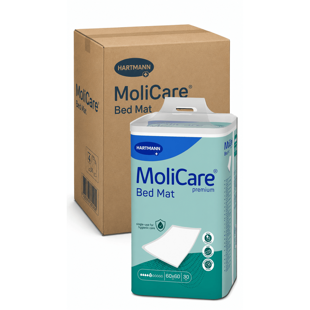 Hartmann MoliCare Premium Bed Mat Bettschutzunterlagen hohe Saugfähigkeit 1 Karton = 4 Packungen à 30 Stück, Format: 60 x 60 cm