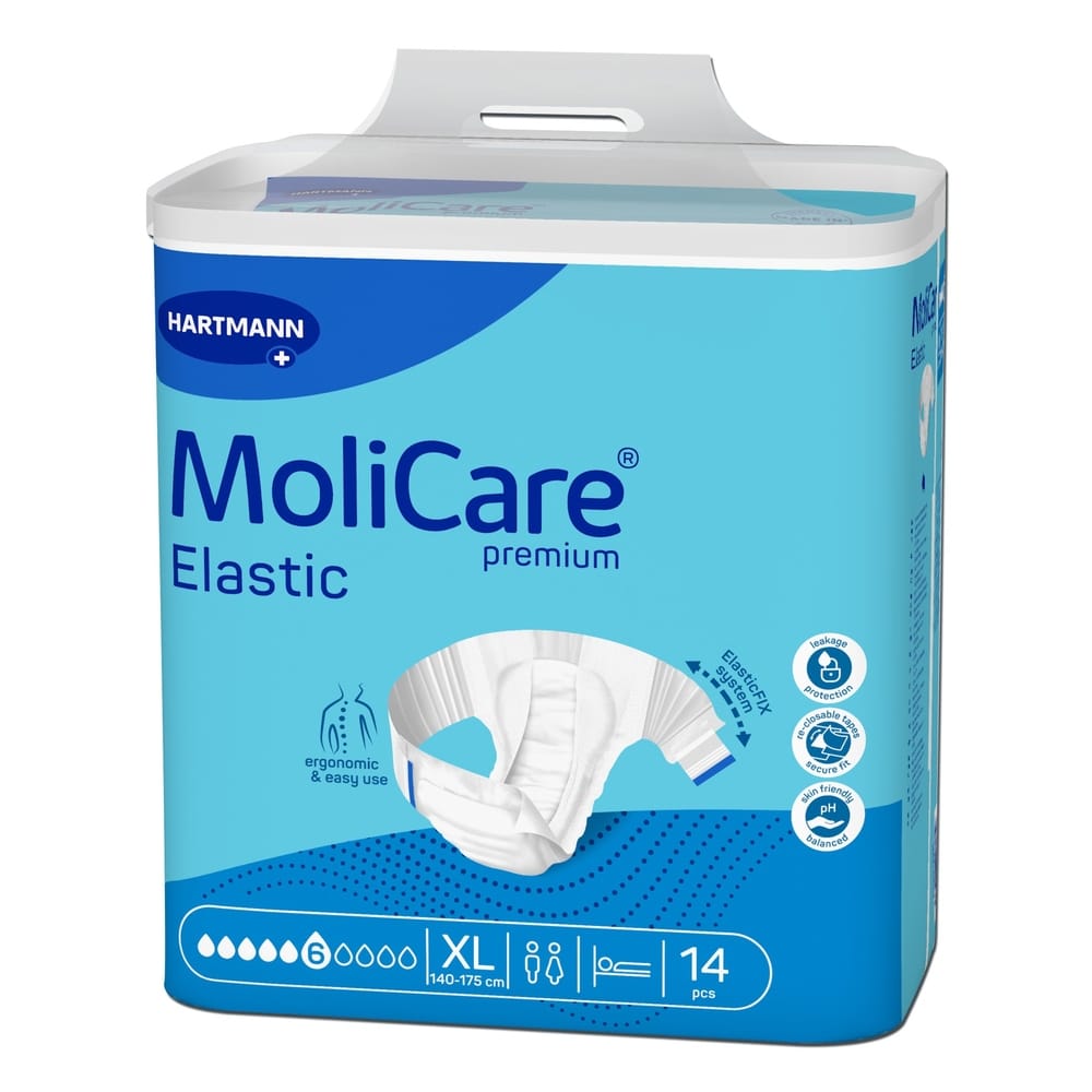 Hartmann MoliCare Premium Elastic Inkontinenzslip 6 Tropfen Schutz 1 Beutel = 14 Stück, Größe XL, Bauchumfang 140-175 cm