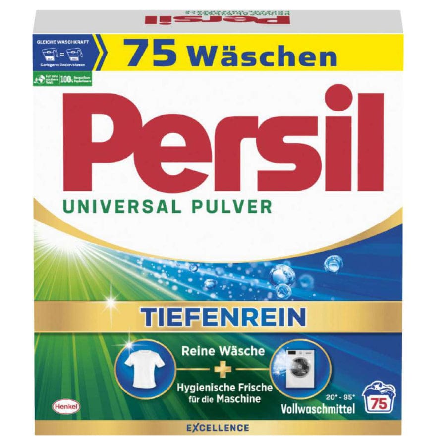Persil Pulver Universal Vollwaschmittel für 75 Wäschen, leistungsstark gegen Schmutz und Flecken, hygienische Frische.