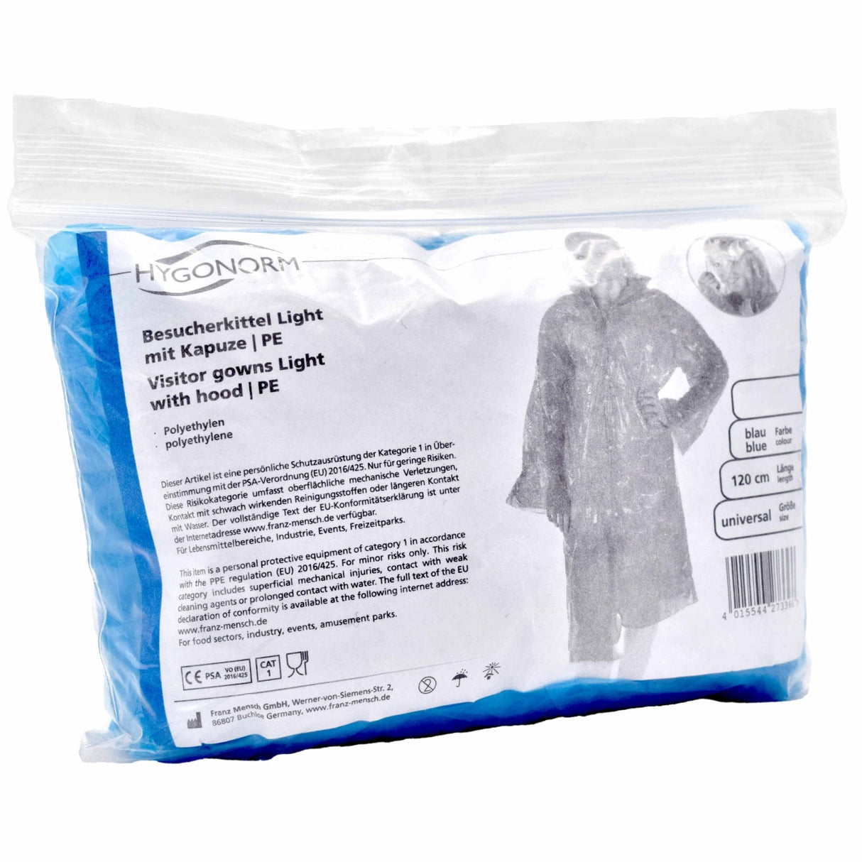 HYGOSTAR® Besucherkittel PE mit Kapuze, einzeln verpackt