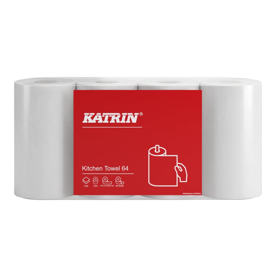KATRIN Küchenrolle 64 Blatt, 2-lagig, weiß 1 Packung = 4 Rollen